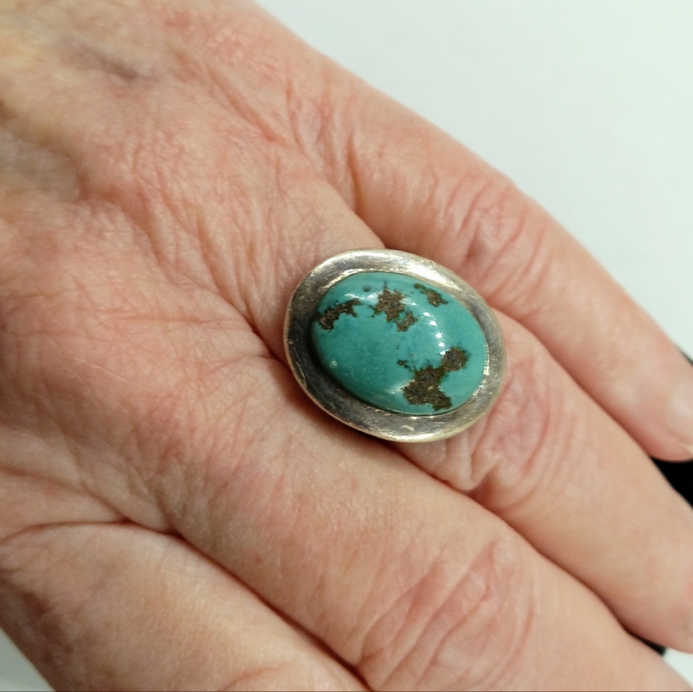 Sterling Silver Turquoise Ring Size 6 3/4 - Picture 2 of 5